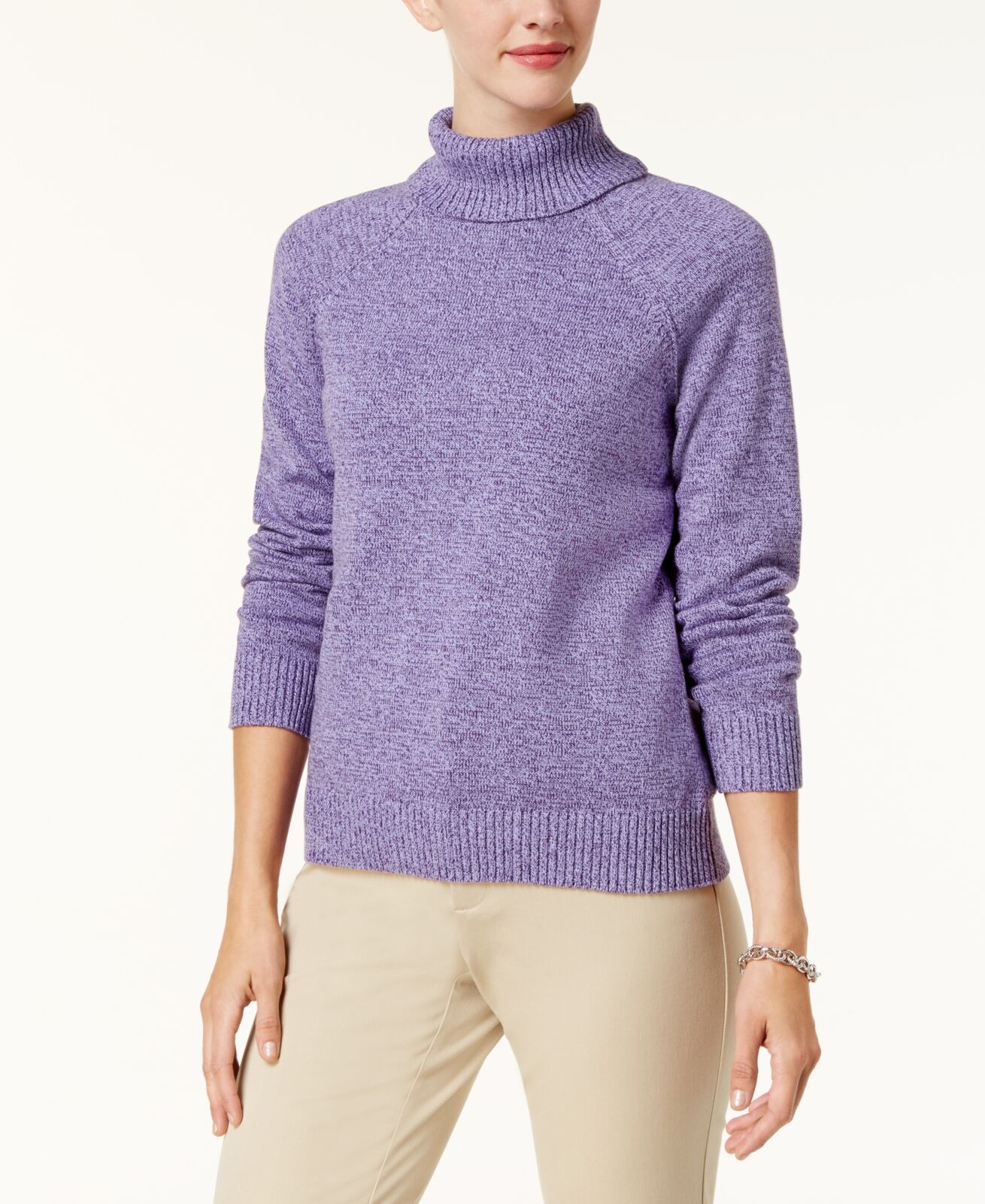 Karen Scott Suéter Feminino de Gola Alta em Algodão Marmoreado Roxo Tamanho XS