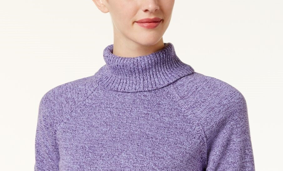 Karen Scott Suéter Feminino de Gola Alta em Algodão Marmoreado Roxo Tamanho XS