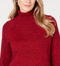 Karen Scott Suéter Feminino de Gola Alta em Algodão Marmorizado Vermelho Tamanho P