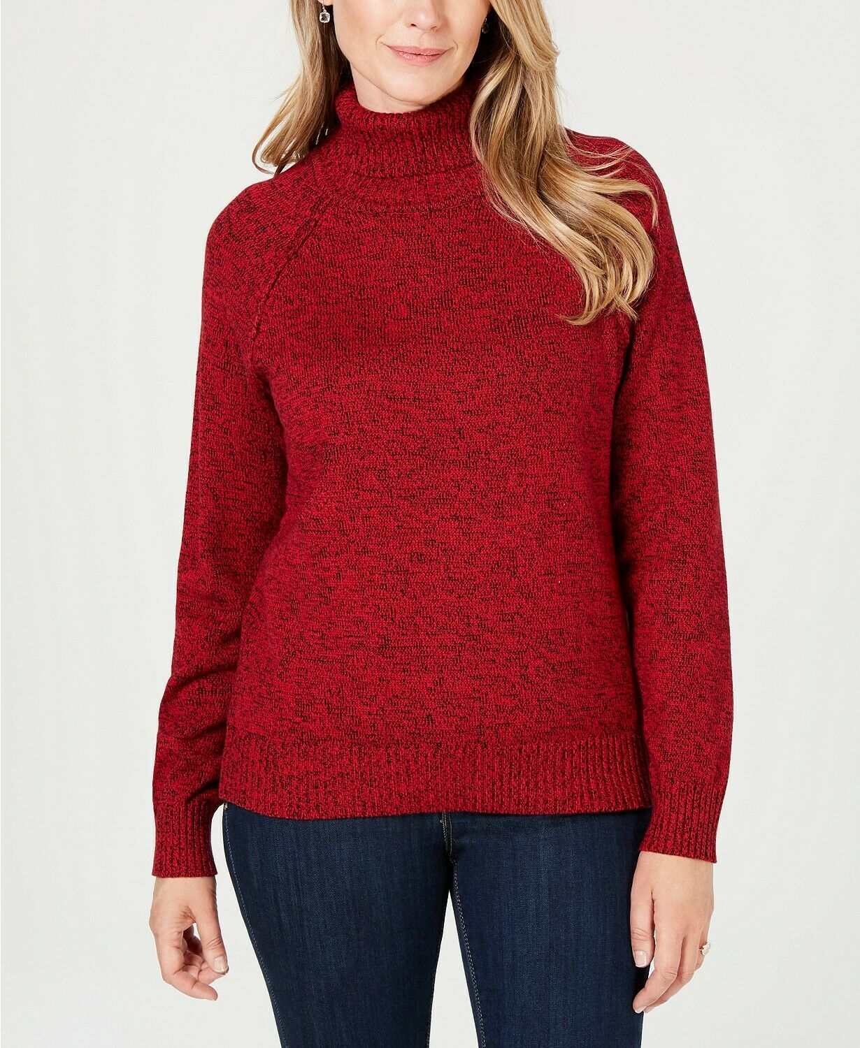 Karen Scott Suéter feminino de gola alta de algodão mesclado, vermelho, tamanho XX-G