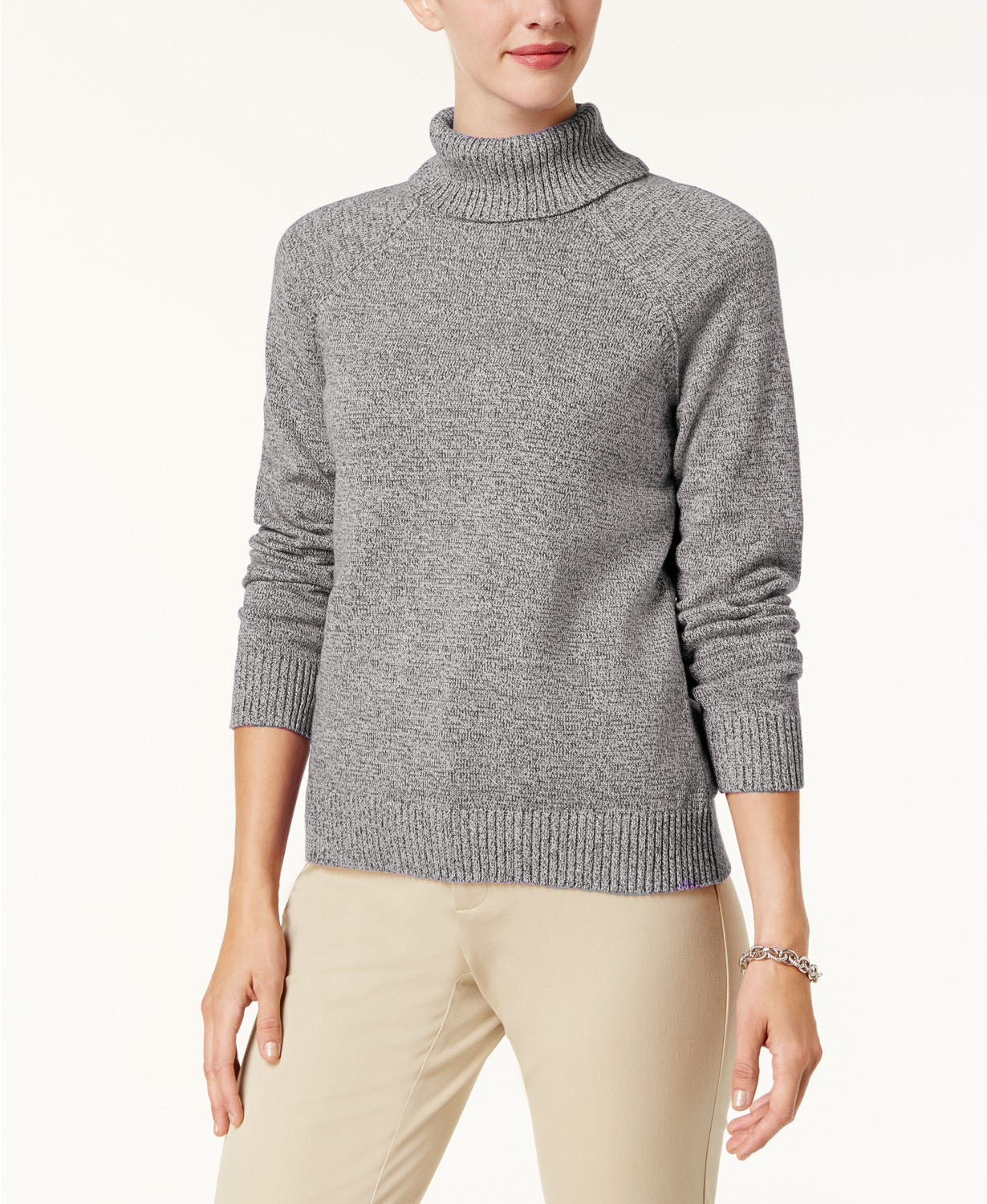 Karen Scott Suéter Feminino de Algodão com Gola Alta, Tamanho Pequeno, Prata