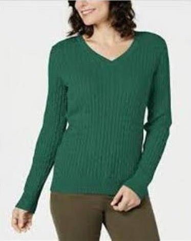 Karen Scott Suéter Feminino de Algodão com Gola V Verde Tamanho Médio