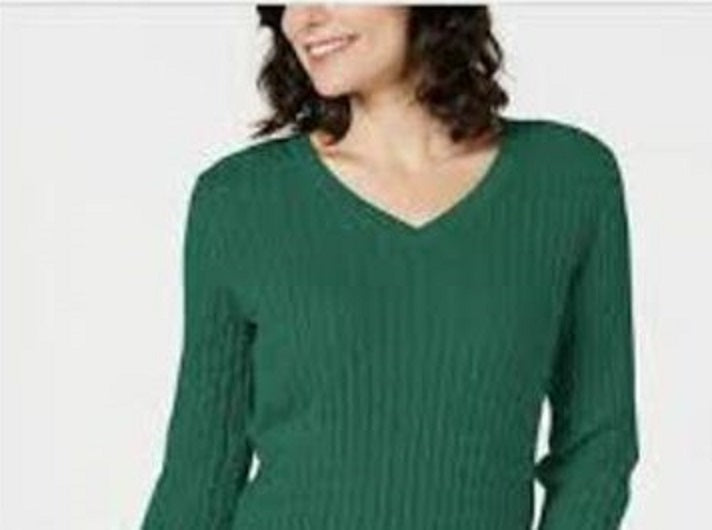 Karen Scott Suéter Feminino de Algodão com Gola V Verde Tamanho Grande