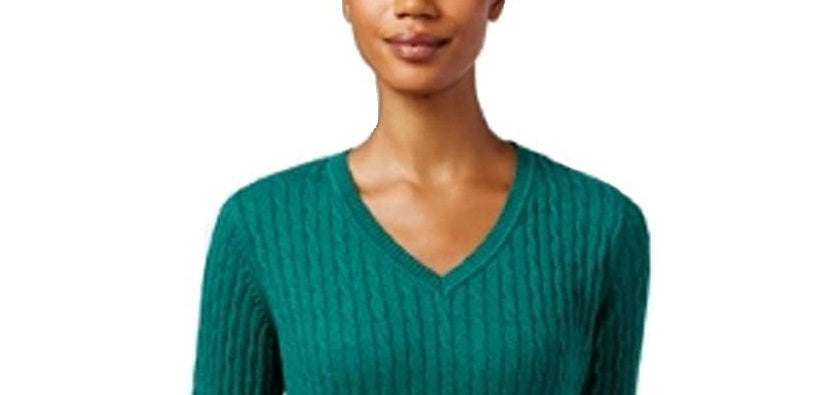 Karen Scott Suéter Feminino de Algodão com Gola V Verde Tamanho Extra Grande