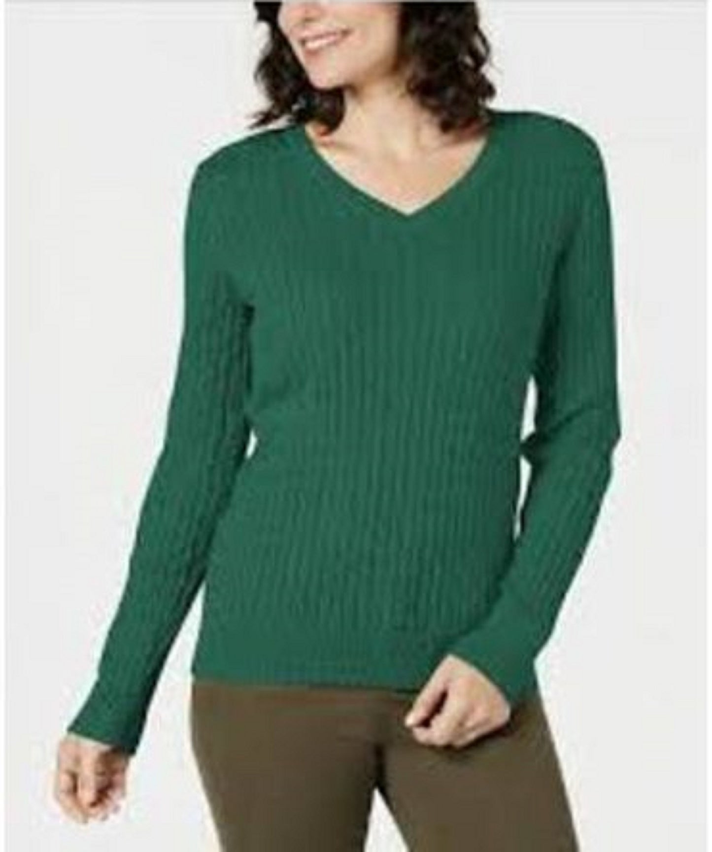 Karen Scott Suéter Feminino de Algodão com Gola V Verde Tamanho XS