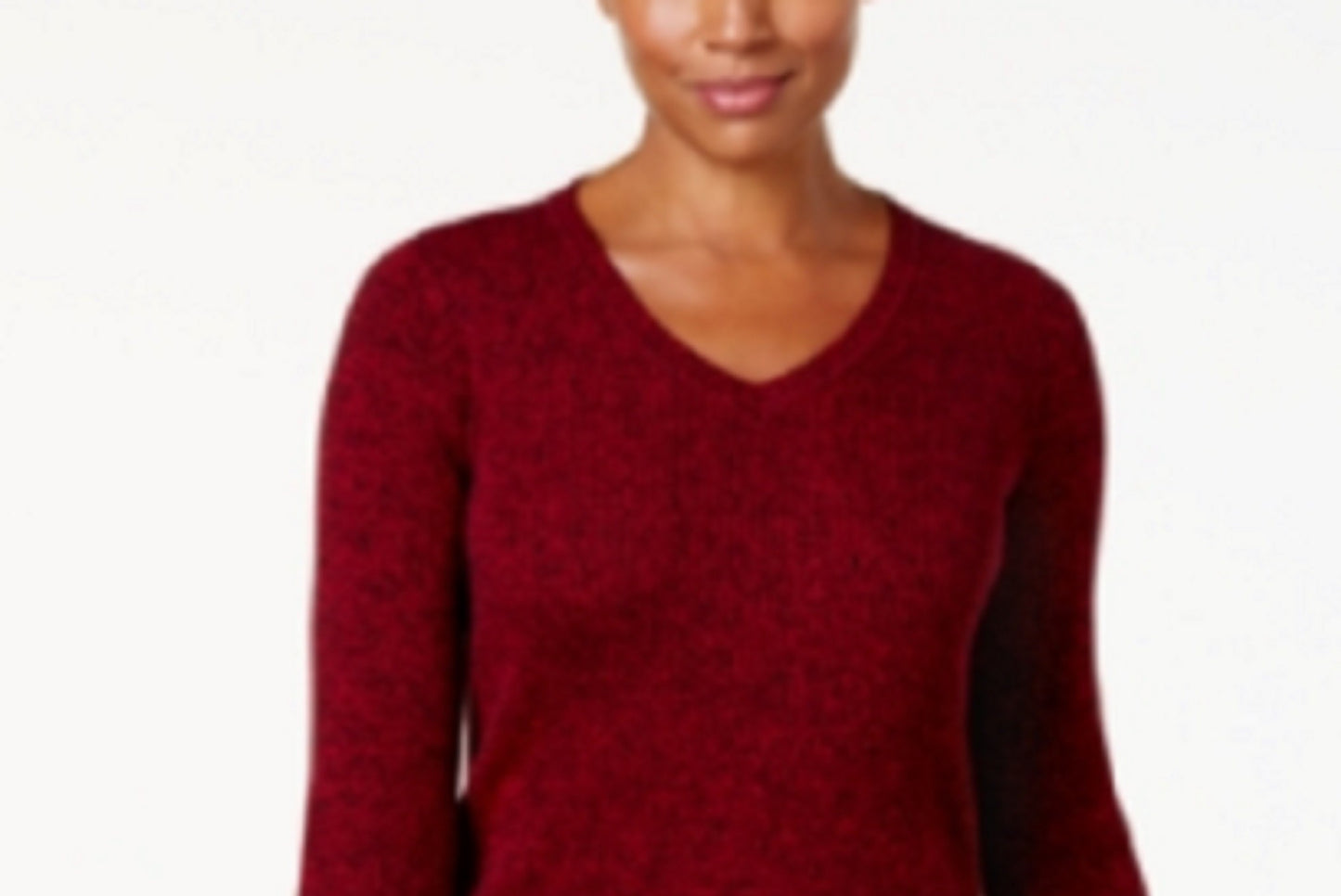 Karen Scott Suéter feminino de algodão com decote em V, vermelho, tamanho XX-G