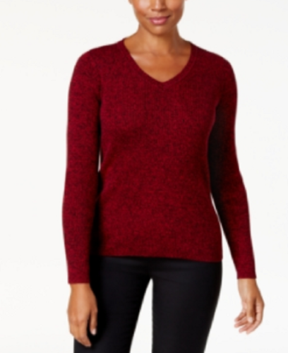 Karen Scott Suéter feminino de algodão com decote em V, vermelho, tamanho extragrande
