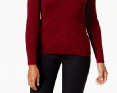 Karen Scott Suéter feminino de algodão com decote em V, vermelho, tamanho extragrande