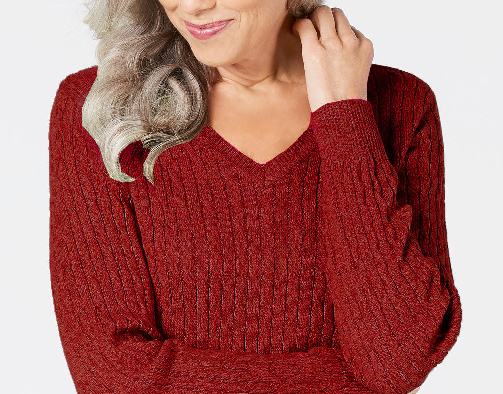 Karen Scott Suéter Feminino de Algodão com Gola V Vermelho Brilhante Tamanho Extra Pequeno