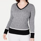 Karen Scott Suéter Teresa Cotton Colorblock Feminino Preto Escuro Pente Tamanho Grande