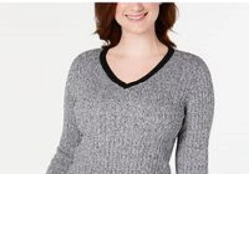 Karen Scott Suéter Teresa Cotton Colorblock Feminino Preto Escuro Pente Tamanho Grande