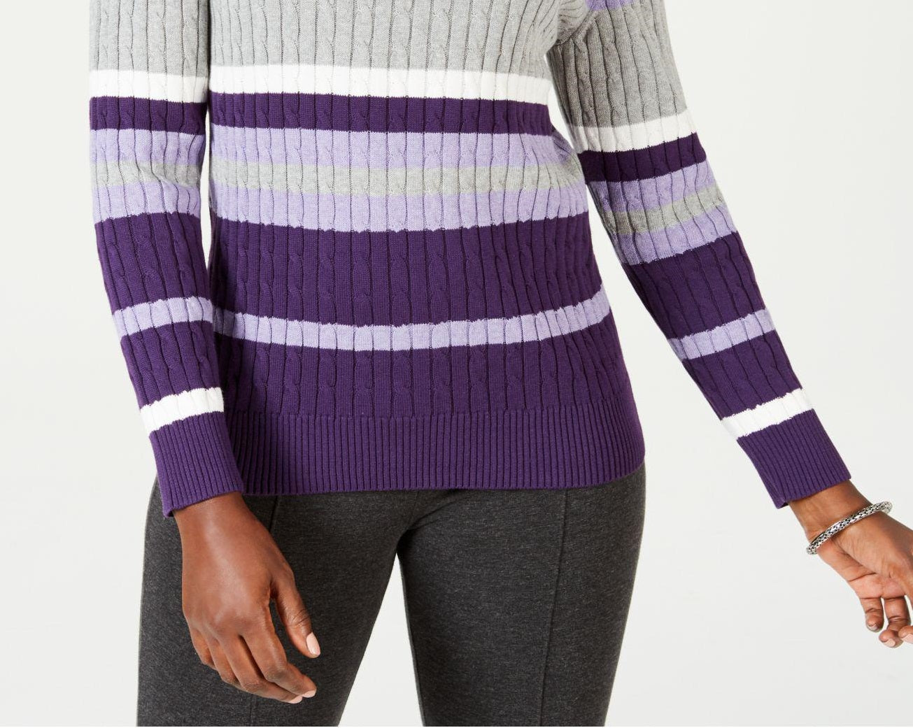 Karen Scott Suéter Listrado de Algodão Feminino Roxo Tamanho Médio