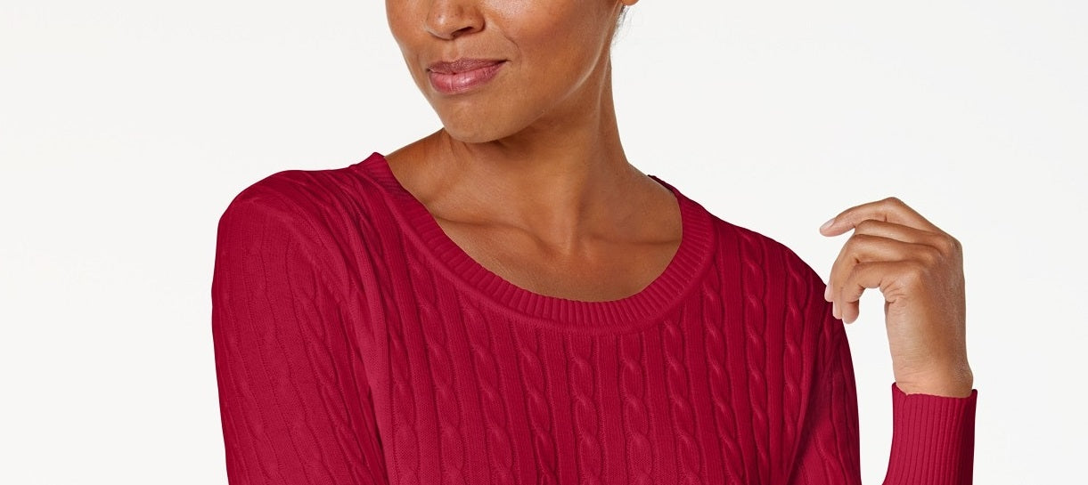 Karen Scott Suéter Feminino de Tricô com Gola Redonda, Novo, Vermelho Brilhante, Amore, Tamanho Grande