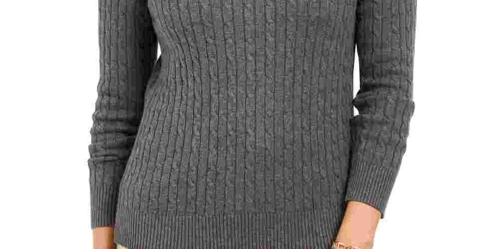 Karen Scott Suéter Feminino de Tricô de Algodão com Cabo, Cor Carvão, Tamanho Pequeno e Pequeno