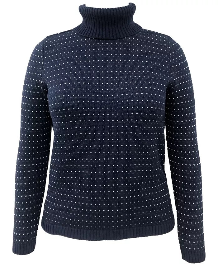 Karen Scott Suéter Feminino de Algodão com Gola Alta Colorblock Azul Tamanho Grande