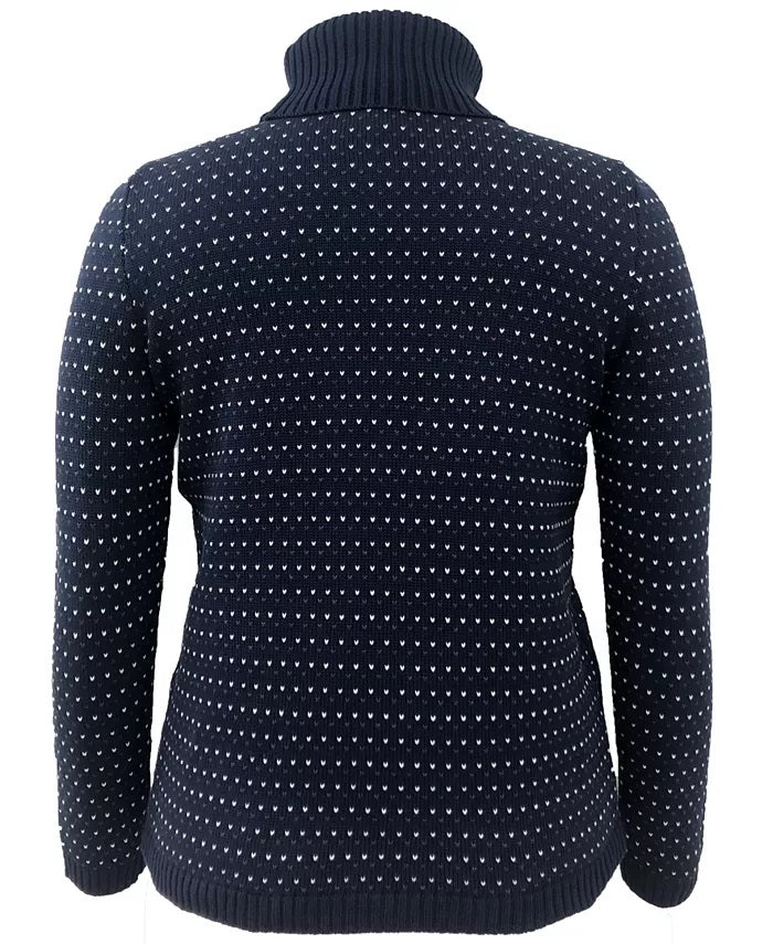 Karen Scott Suéter Feminino de Algodão com Gola Alta Colorblock Azul Tamanho Grande