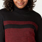 Karen Scott Suéter Feminino de Algodão Colorblock com Gola Alta Preto Tamanho Extra Grande