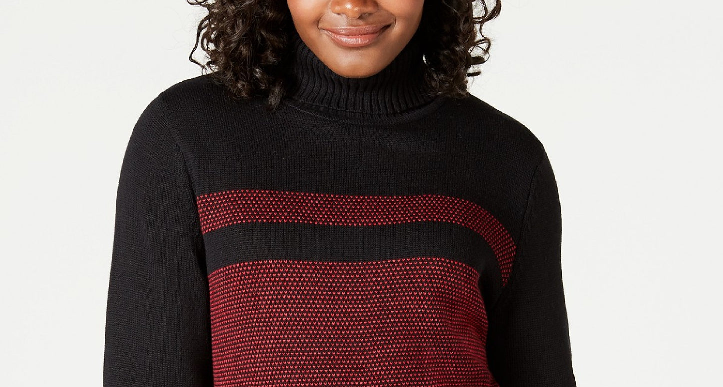 Karen Scott Suéter Feminino de Algodão Colorblock com Gola Alta Preto Tamanho Extra Grande