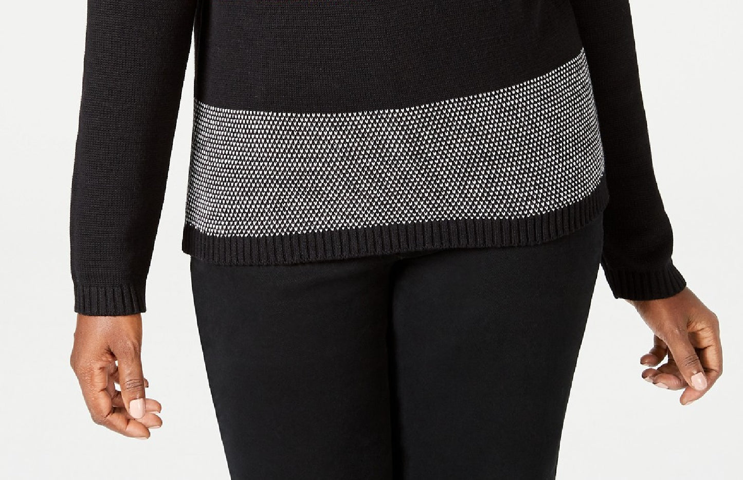 Karen Scott Suéter Feminino de Algodão Colorblock com Gola Alta Preto Tamanho Extra Grande