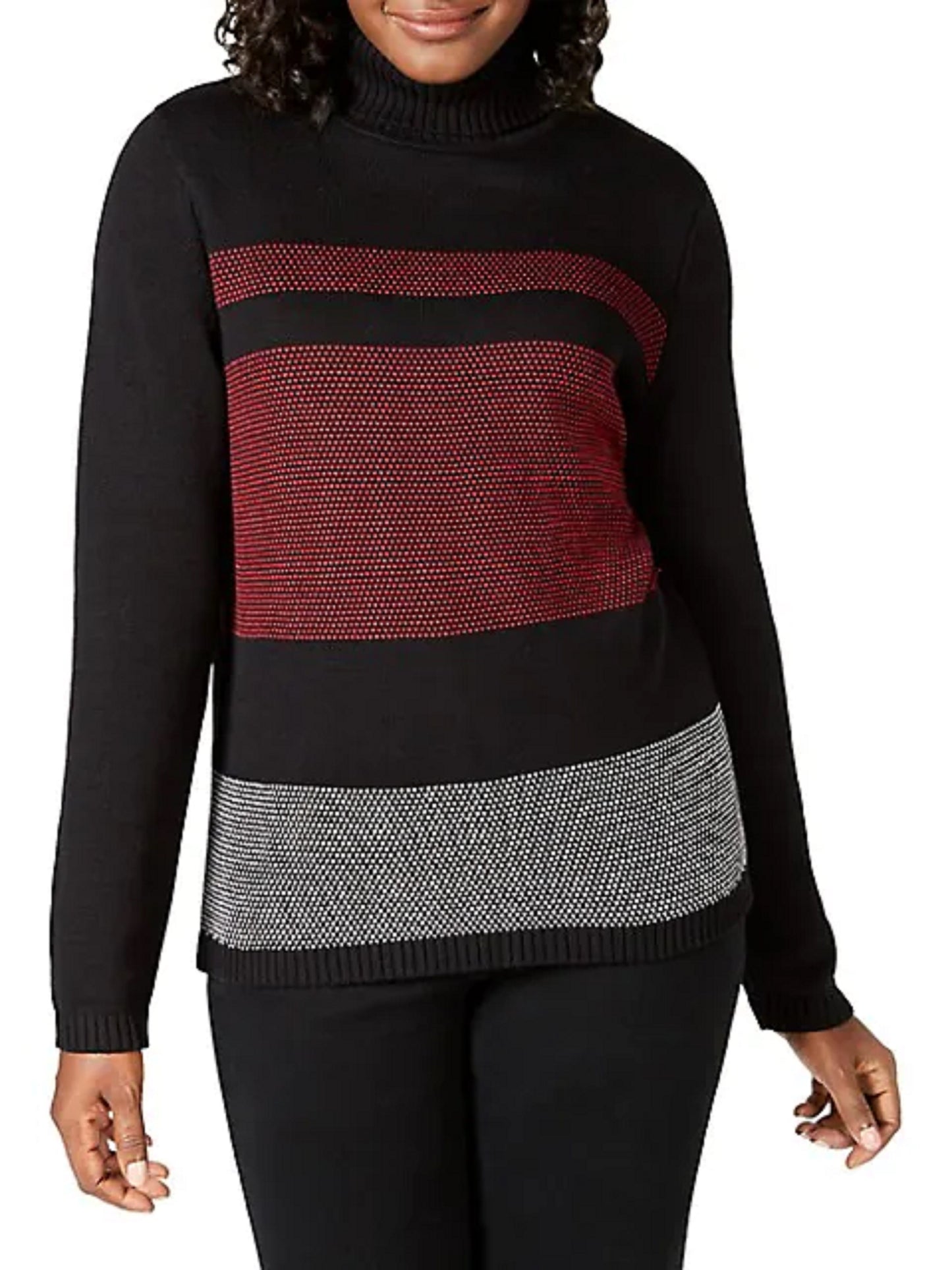 Karen Scott Suéter Feminino de Algodão com Gola Alta Colorblock, Vermelho, Tamanho Pequeno