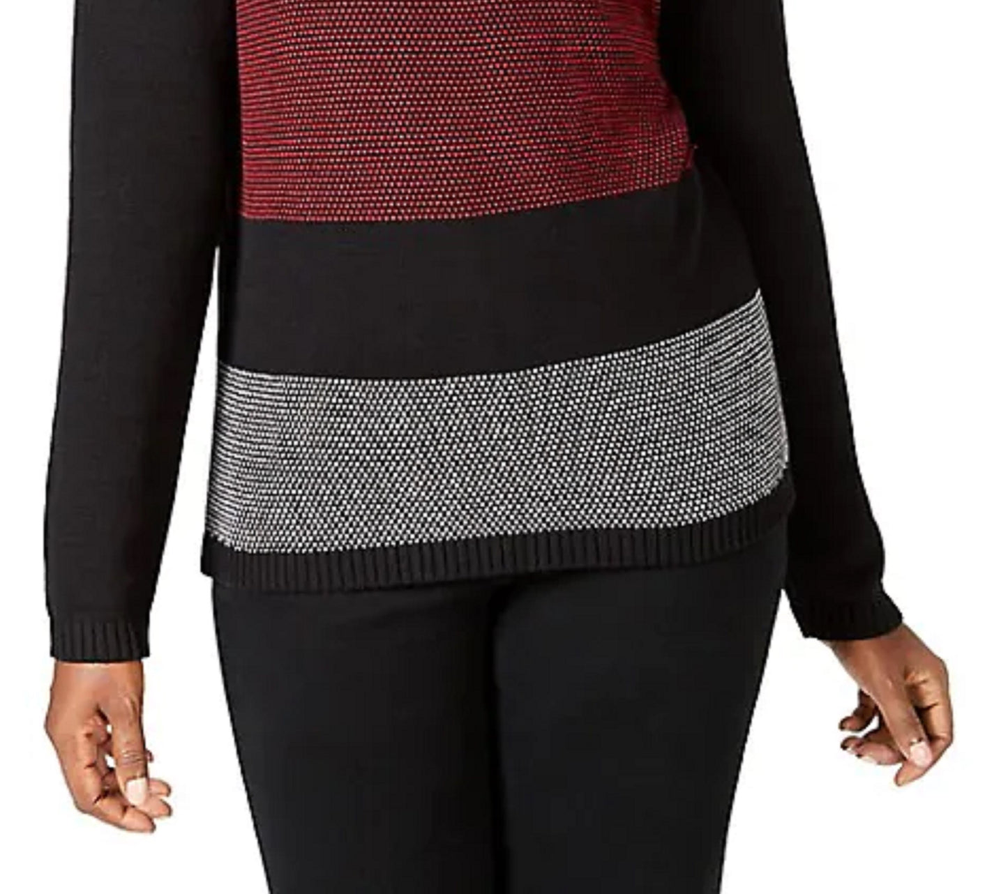 Karen Scott Suéter Feminino de Algodão com Gola Alta Colorblock, Vermelho, Tamanho Pequeno