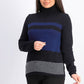 Karen Scott Suéter Feminino Petite Colorblocked Algodão Gola Alta Azul Tamanho Pequeno Médio
