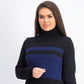 Karen Scott Suéter Feminino Petite Colorblocked Algodão Gola Alta Azul Tamanho Pequeno Médio
