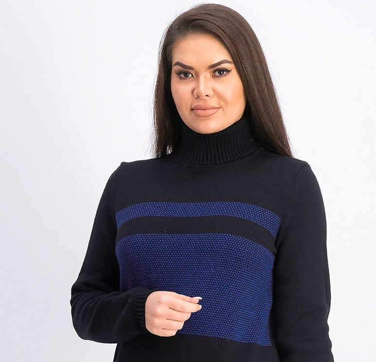Karen Scott Suéter Feminino Petite Colorblocked Algodão Gola Alta Azul Tamanho Pequeno Médio