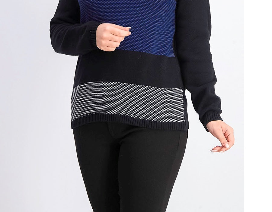 Karen Scott Suéter Feminino Petite Colorblocked Algodão Gola Alta Azul Tamanho Pequeno Médio