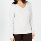 Karen Scott Suéter Feminino de Algodão com Gola V e Tricô com Cabo, Branco, Tamanho Grande