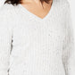 Karen Scott Suéter Feminino de Algodão com Gola V e Tricô com Cabo, Branco, Tamanho Grande