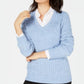 Karen Scott Suéter Feminino Petite Cable-Knit com Decote em V Azul Tamanho Médio