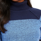 Karen Scott Suéter feminino de algodão com gola alta e blocos de cores, azul-marinho, tamanho extragrande