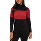 Karen Scott Suéter feminino de algodão com gola alta e blocos de cores, vermelho, tamanho 2, extra grande