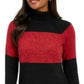 Karen Scott Suéter Feminino de Algodão com Gola Alta Colorblock, Vermelho, Tamanho Pequeno
