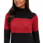 Karen Scott Suéter Feminino de Algodão com Gola Alta Colorblock, Vermelho Brilhante, Tamanho Extra Grande