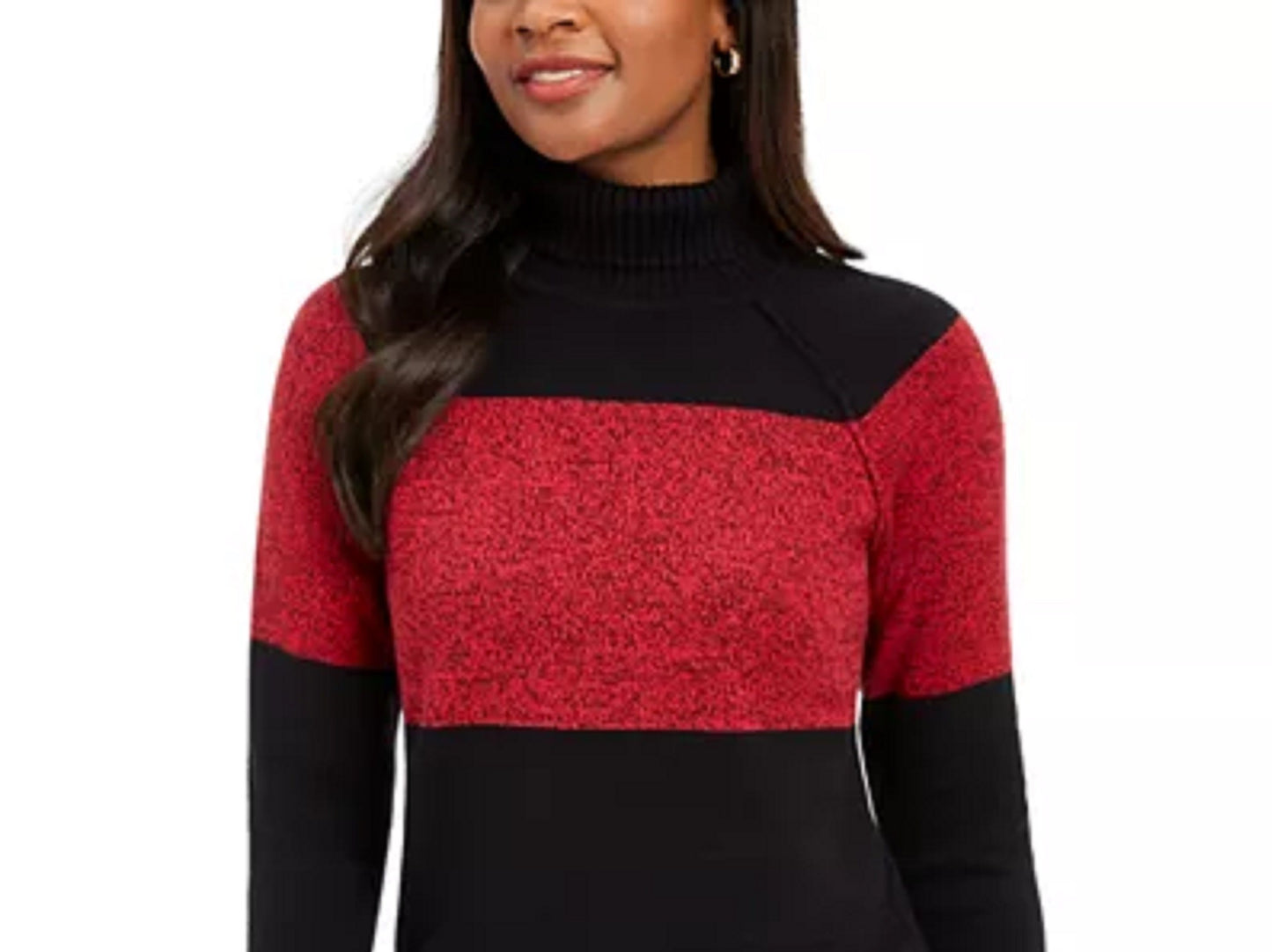 Karen Scott Suéter Feminino de Algodão com Gola Alta Colorblock, Vermelho Brilhante, Tamanho Extra Grande