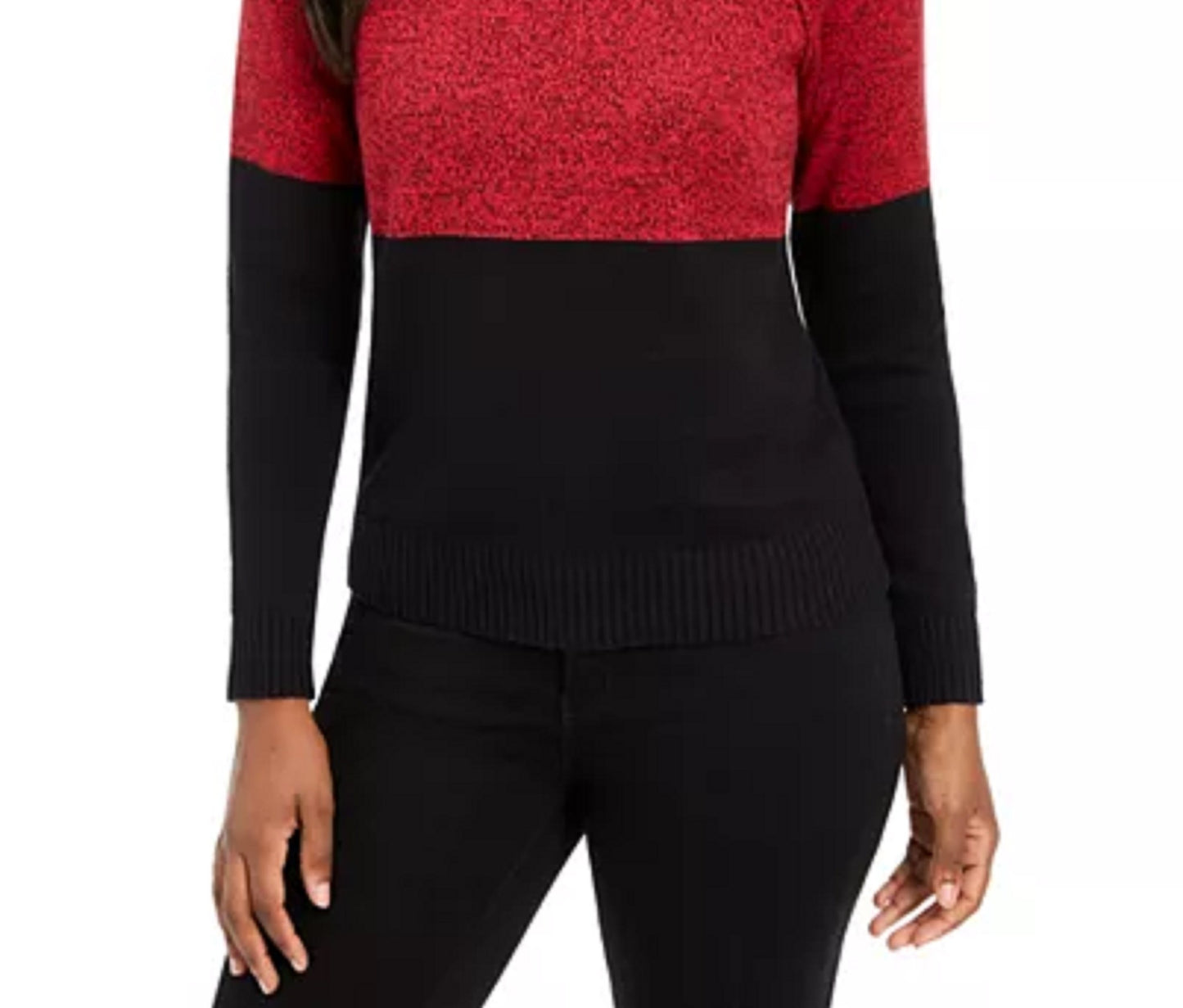 Karen Scott Suéter Feminino de Algodão com Gola Alta Colorblock, Vermelho Brilhante, Tamanho Extra Grande