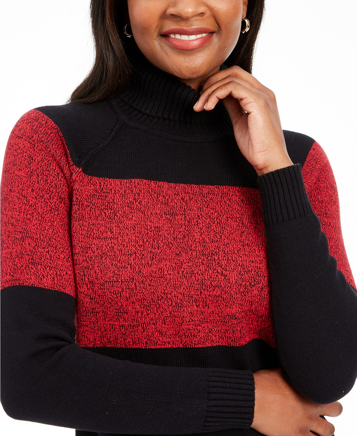 Karen Scott Suéter feminino de gola alta em algodão com blocos de cores Petite, tamanho Petit