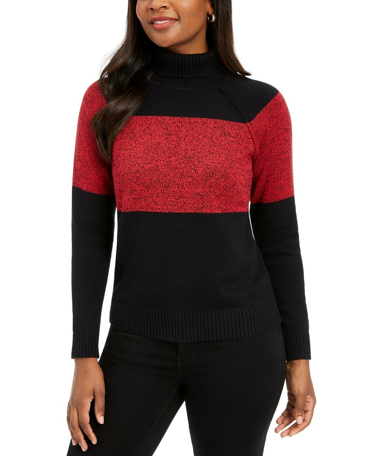 Karen Scott Petite Colorblock Algodão Gola Alta Suéter Vermelho Tamanho X-G