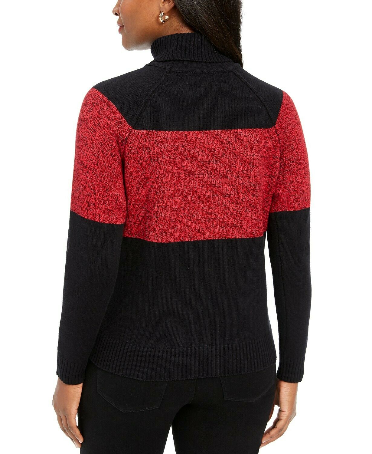 Karen Scott Petite Colorblock Algodão Gola Alta Suéter Vermelho Tamanho X-G