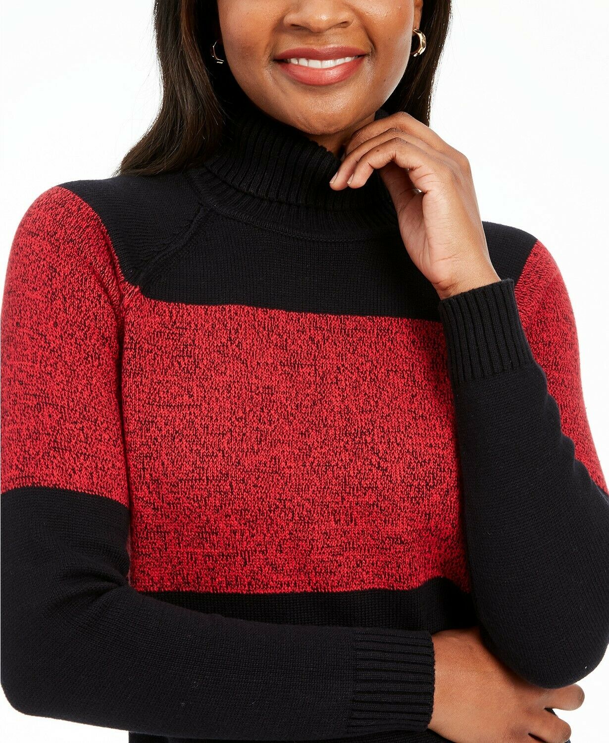 Karen Scott Petite Colorblock Algodão Gola Alta Suéter Vermelho Tamanho X-G