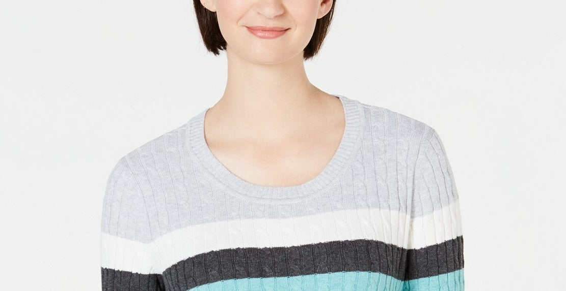 Karen Scott Suéter Listrado Veronica de Algodão com Cabo Feminino Preto Combinado Tamanho Grande