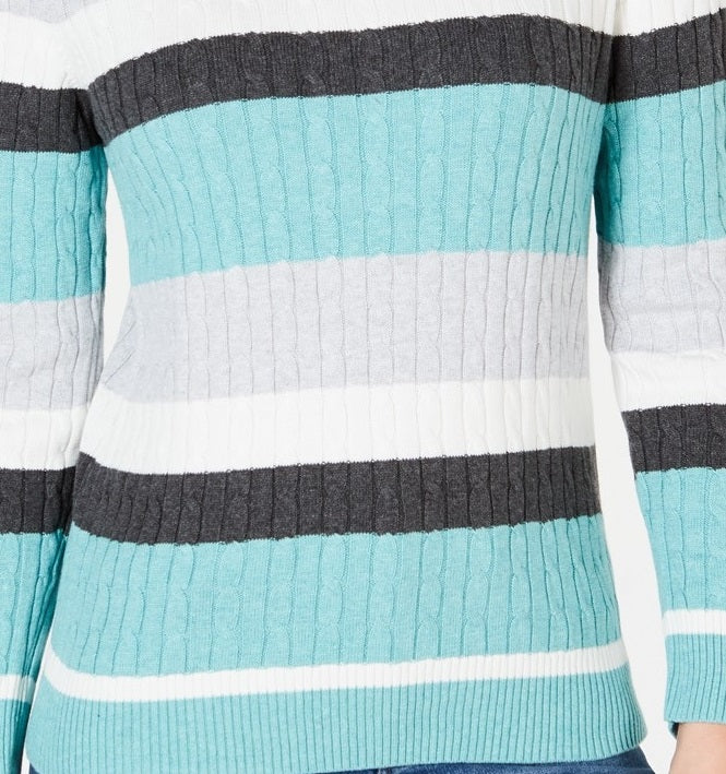 Karen Scott Suéter Listrado Veronica de Algodão com Cabo Feminino Preto Combinado Tamanho Grande