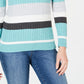 Karen Scott Suéter Feminino Veronica Listrado Algodão Cable Azul-petróleo Aqua Combo Tamanho Extra Grande