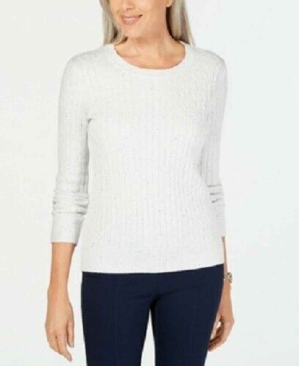 Karen Scott Suéter Feminino de Tricô com Cabo Branco Inverno Tamanho Extra Grande