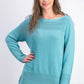 Karen Scott Suéter feminino de algodão com gola canoa, azul, tamanho pequeno