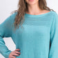 Karen Scott Suéter feminino de algodão com gola canoa, azul, tamanho pequeno