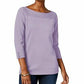 Karen Scott Suéter feminino de algodão com gola canoa, roxo, tamanho XS