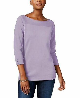 Karen Scott Suéter feminino de algodão com gola canoa, roxo, tamanho XS